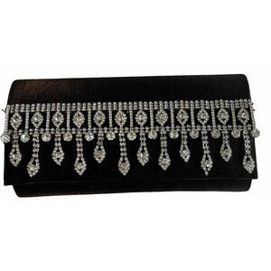 VTG Jessica McClintock Clutch Purse‎ - Black Velvet With Rhinestones - No Strap